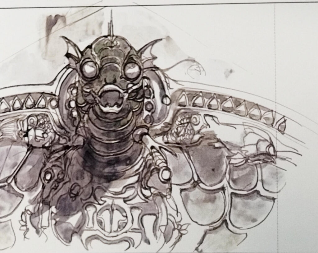 街の蛇口は半魚の化け物のようなモチーフになっている